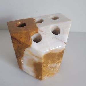 Handmade precious stone onyx pencil holder flower frog heavy paperweight desktop